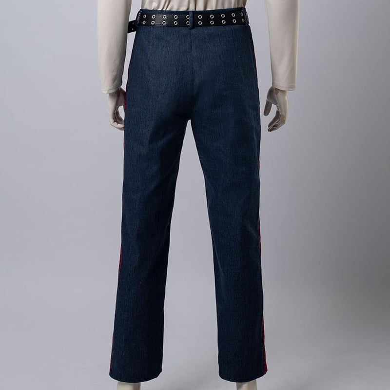 CosFantasy Mens Red Striped Pants Halloween Costume Straight Cut Jeans Light Weight - Image 3